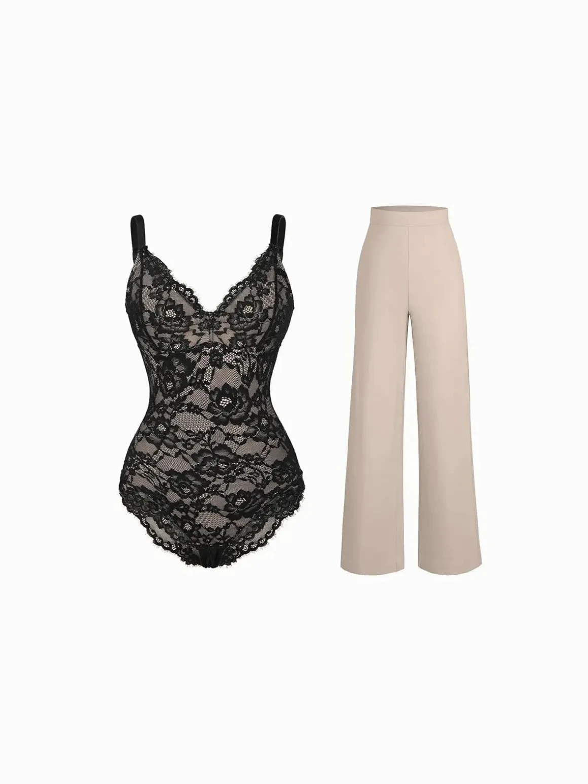 Day To Night Set Solid Sculpting Bodysuit Built-in Shapewear Pants