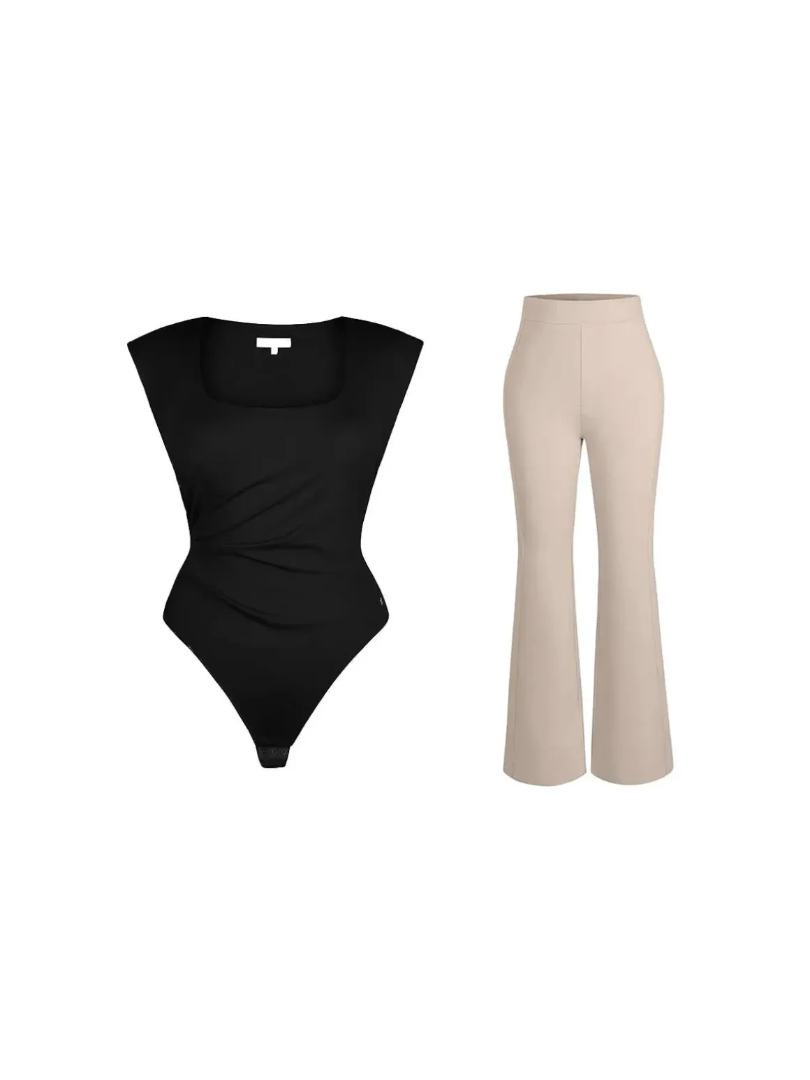 Day To Night Set Solid Sculpting Bodysuit Built-in Shapewear Pants
