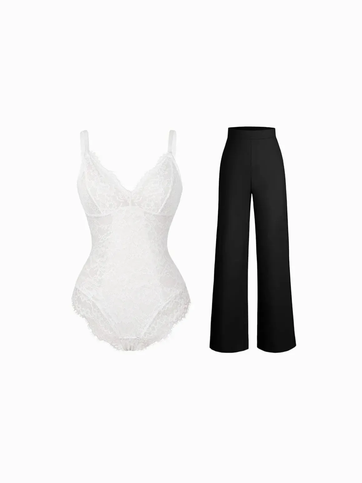 Day To Night Set Solid Sculpting Bodysuit Built-in Shapewear Pants