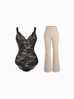 Day To Night Set Solid Sculpting Bodysuit Built-in Shapewear Pants
