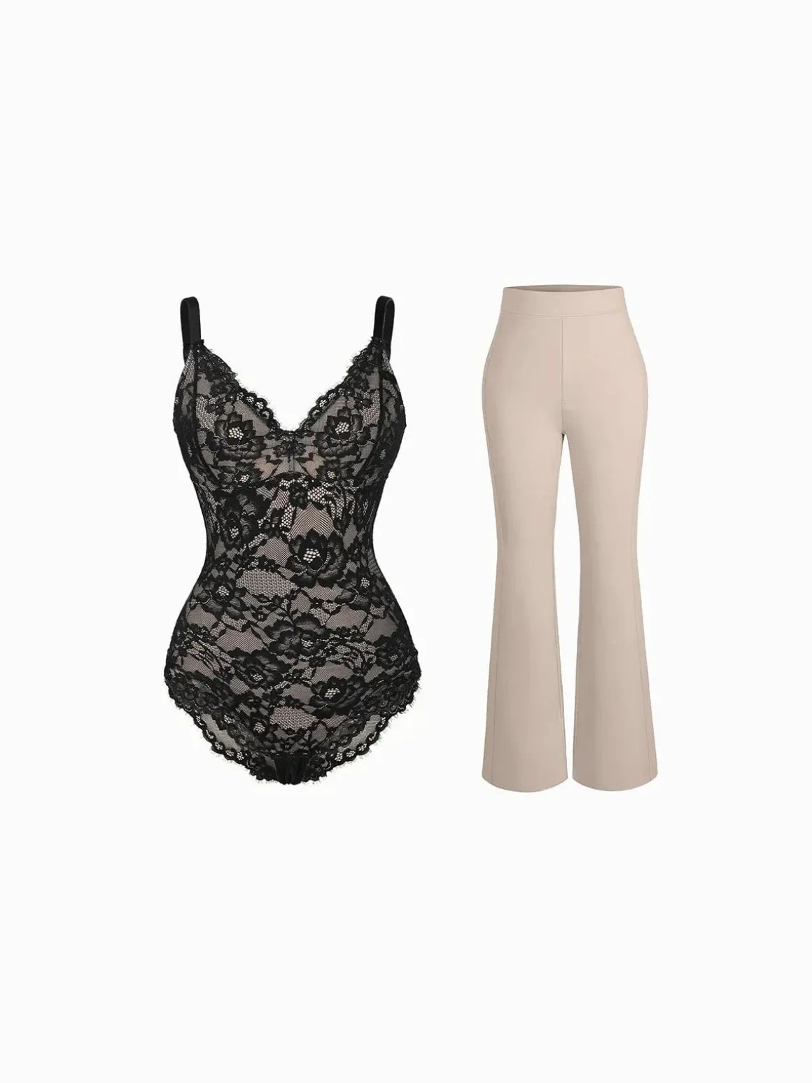 Day To Night Set Solid Sculpting Bodysuit Built-in Shapewear Pants