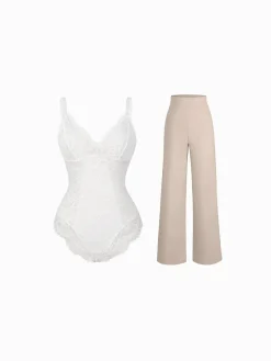 Day To Night Set Solid Sculpting Bodysuit Built-in Shapewear Pants