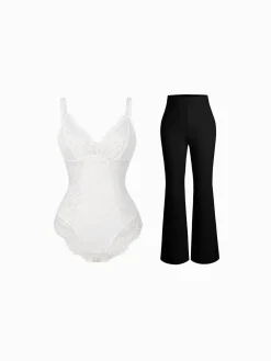 Day To Night Set Solid Sculpting Bodysuit Built-in Shapewear Pants