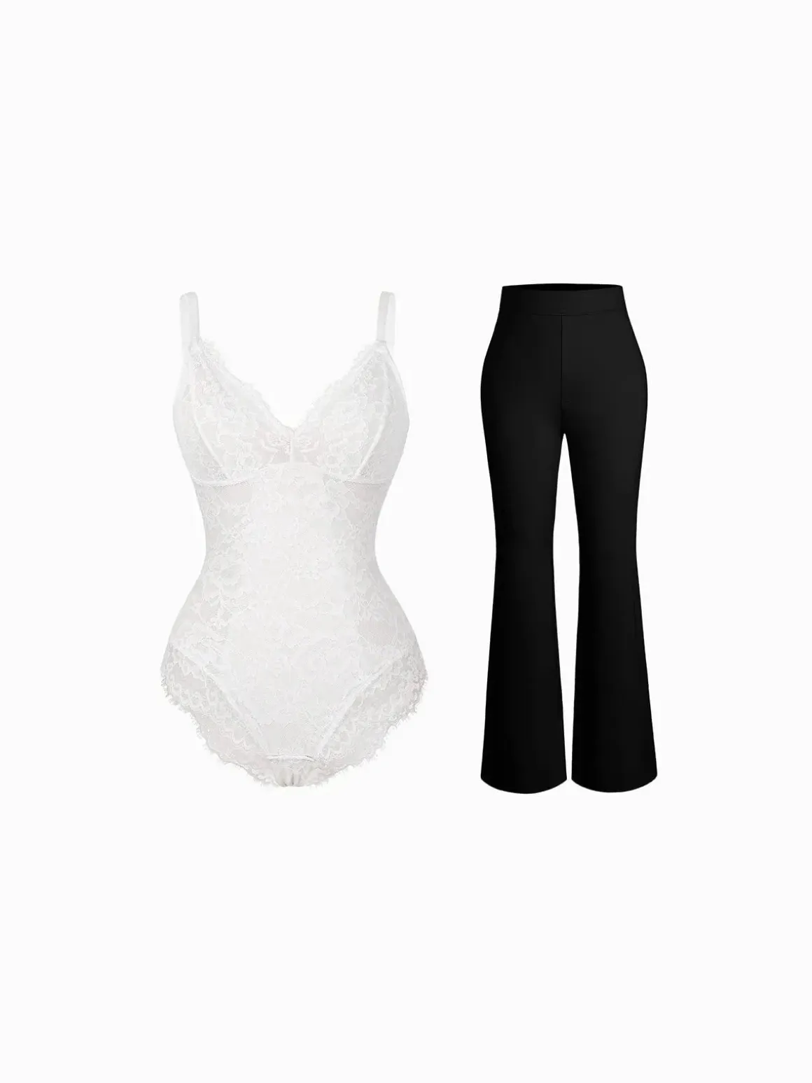 Day To Night Set Solid Sculpting Bodysuit Built-in Shapewear Pants