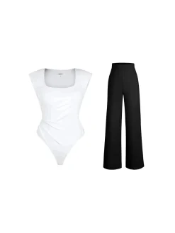 Day To Night Set Solid Sculpting Bodysuit Built-in Shapewear Pants