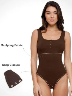 Day To Night Set Square Neck Tank Bodysuit Built-in Shapewear Pants