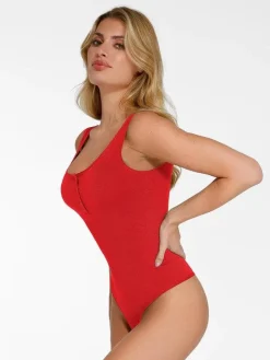 Day To Night Set Square Neck Tank Bodysuit Built-in Shapewear Pants