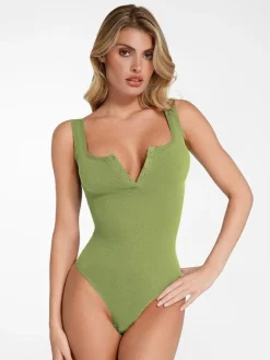 Day To Night Set Square Neck Tank Bodysuit Built-in Shapewear Pants