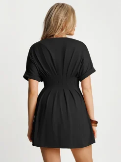 Deep V Zip Front Two-Piece Sculpting Mini Dress