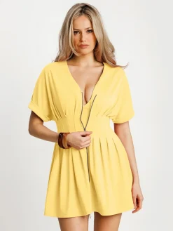 Deep V Zip Front Two-Piece Sculpting Mini Dress
