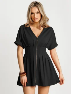 Deep V Zip Front Two-Piece Sculpting Mini Dress