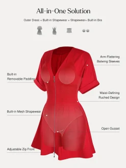 Deep V Zip Front Two-Piece Sculpting Mini Dress