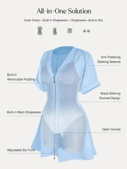Deep V Zip Front Two-Piece Sculpting Mini Dress