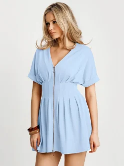 Deep V Zip Front Two-Piece Sculpting Mini Dress