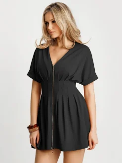 Deep V Zip Front Two-Piece Sculpting Mini Dress
