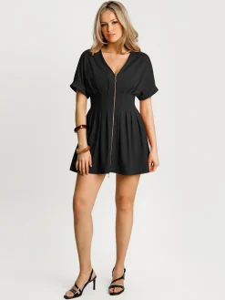 Deep V Zip Front Two-Piece Sculpting Mini Dress
