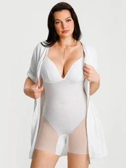 Deep V Zip Front Two-Piece Sculpting Mini Dress