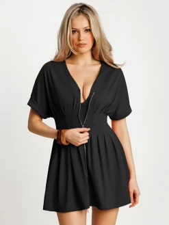 Deep V Zip Front Two-Piece Sculpting Mini Dress