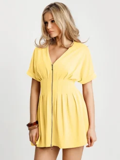 Deep V Zip Front Two-Piece Sculpting Mini Dress