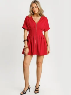 Deep V Zip Front Two-Piece Sculpting Mini Dress