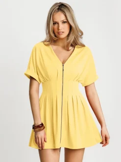 Deep V Zip Front Two-Piece Sculpting Mini Dress