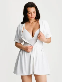 Deep V Zip Front Two-Piece Sculpting Mini Dress
