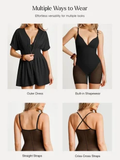 Deep V Zip Front Two-Piece Sculpting Mini Dress