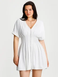 Deep V Zip Front Two-Piece Sculpting Mini Dress