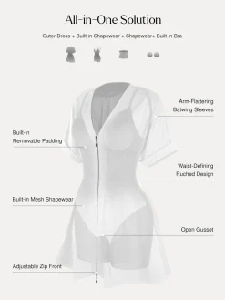 Deep V Zip Front Two-Piece Sculpting Mini Dress