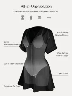 Deep V Zip Front Two-Piece Sculpting Mini Dress