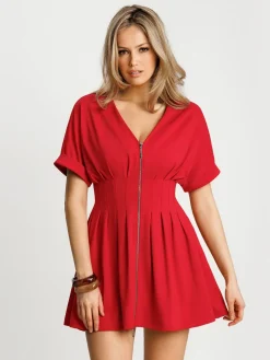 Deep V Zip Front Two-Piece Sculpting Mini Dress
