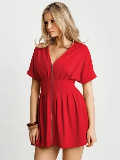 Deep V Zip Front Two-Piece Sculpting Mini Dress