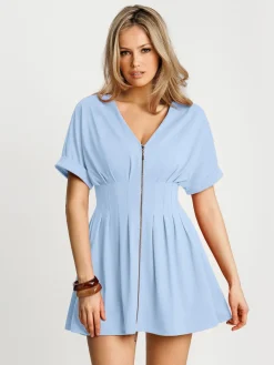 Deep V Zip Front Two-Piece Sculpting Mini Dress