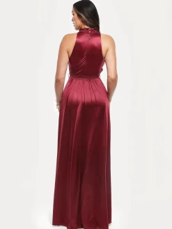 Draped High Neck Sculpting Floral-Print Maxi Dress