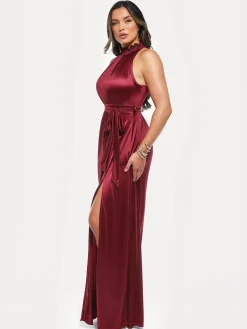 Draped High Neck Sculpting Floral-Print Maxi Dress