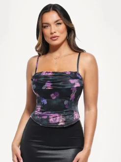 Draped Sculpting Floral-Print Camisole Top