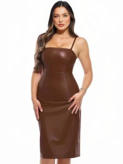Dual-Wear Sculpting Faux Leather Dress