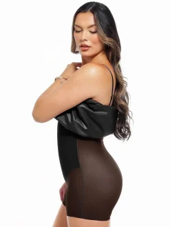 Dual-Wear Sculpting Faux Leather Dress