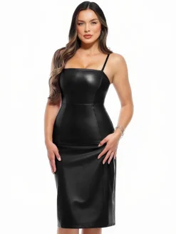Dual-Wear Sculpting Faux Leather Dress