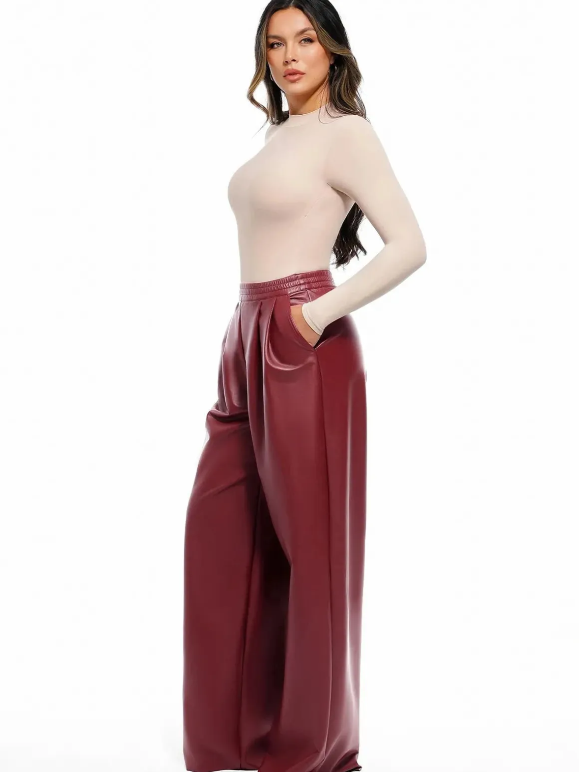 Faux Leather High Waisted Wide Leg Pants