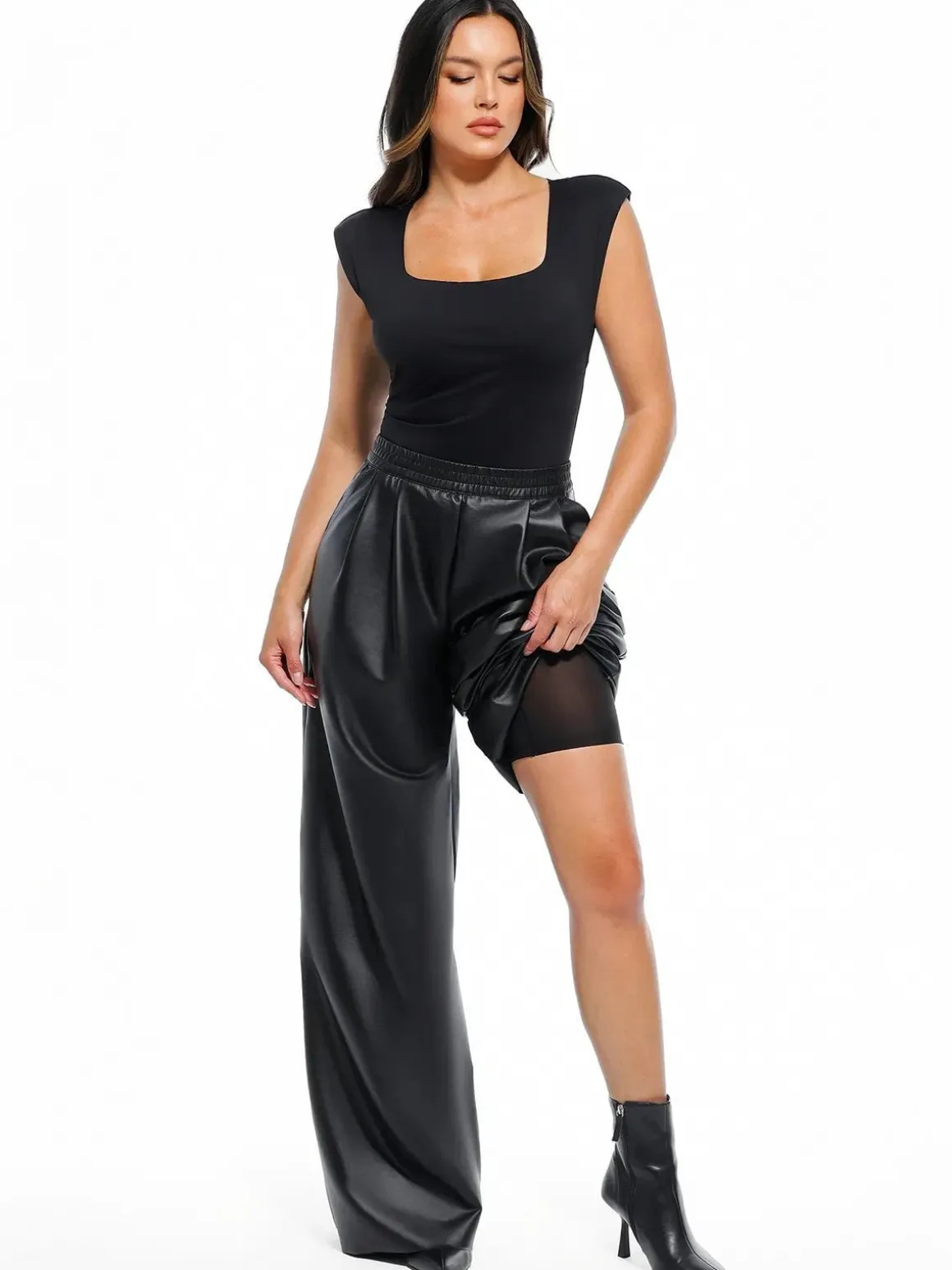 Faux Leather High Waisted Wide Leg Pants