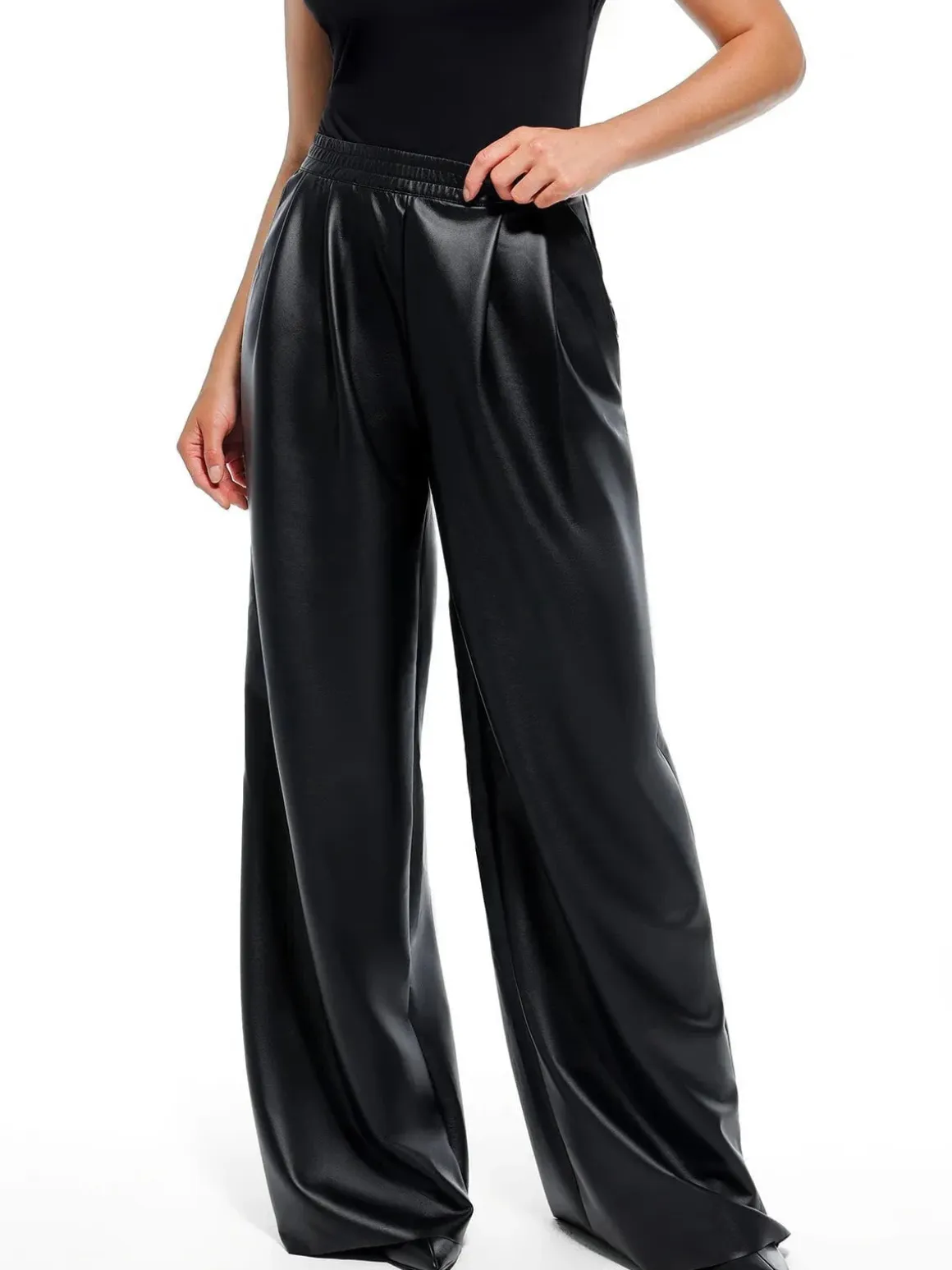 Faux Leather High Waisted Wide Leg Pants