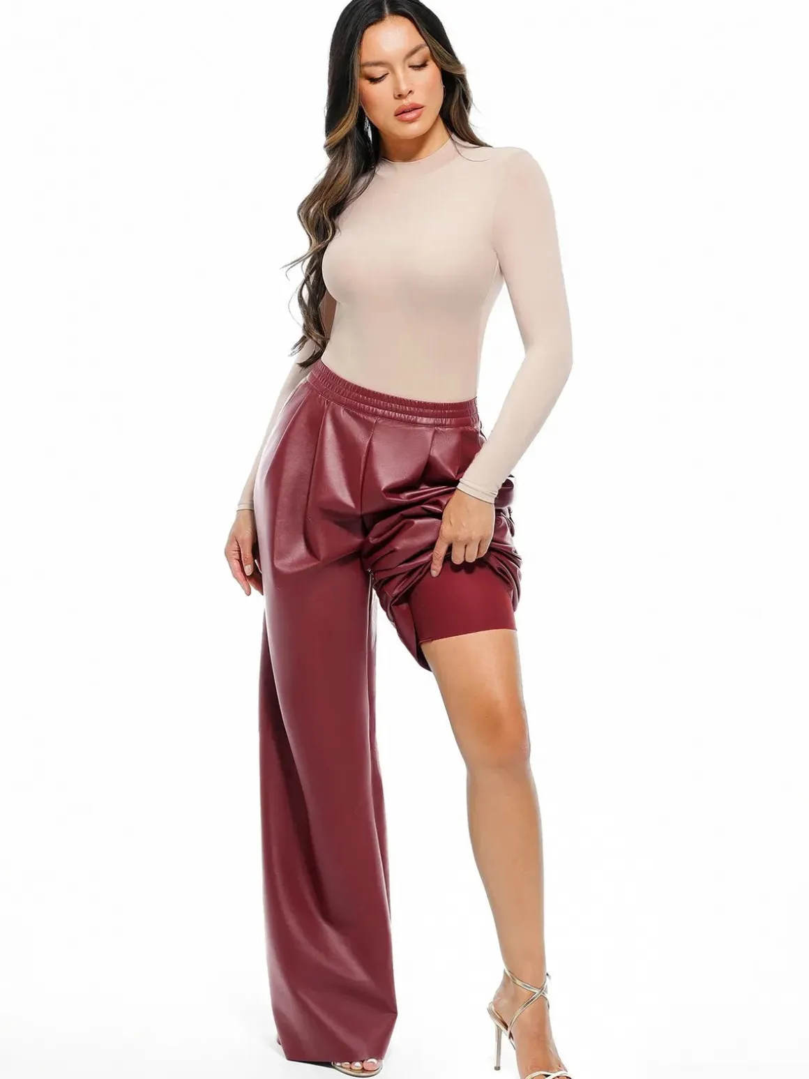 Faux Leather High Waisted Wide Leg Pants