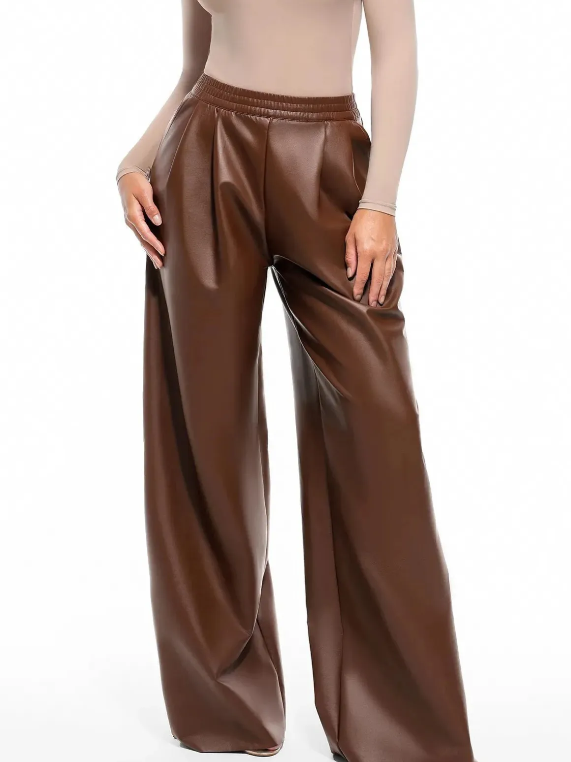 Faux Leather High Waisted Wide Leg Pants