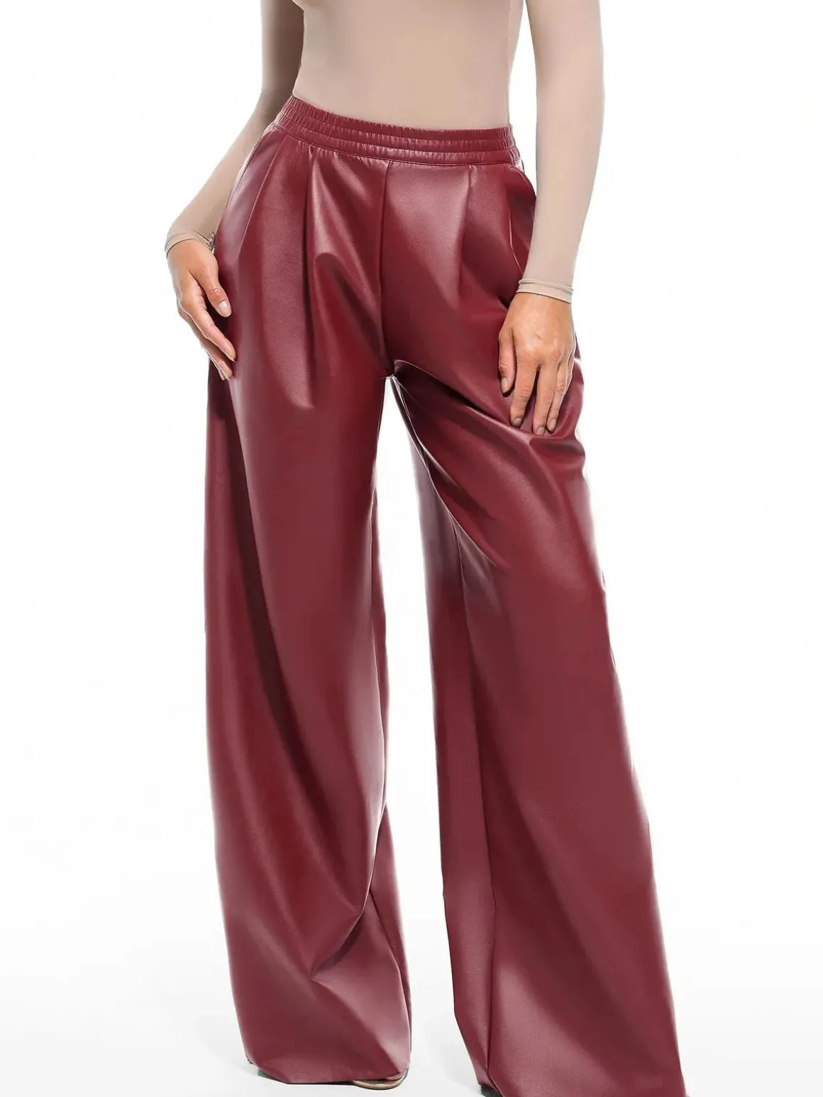 Faux Leather High Waisted Wide Leg Pants