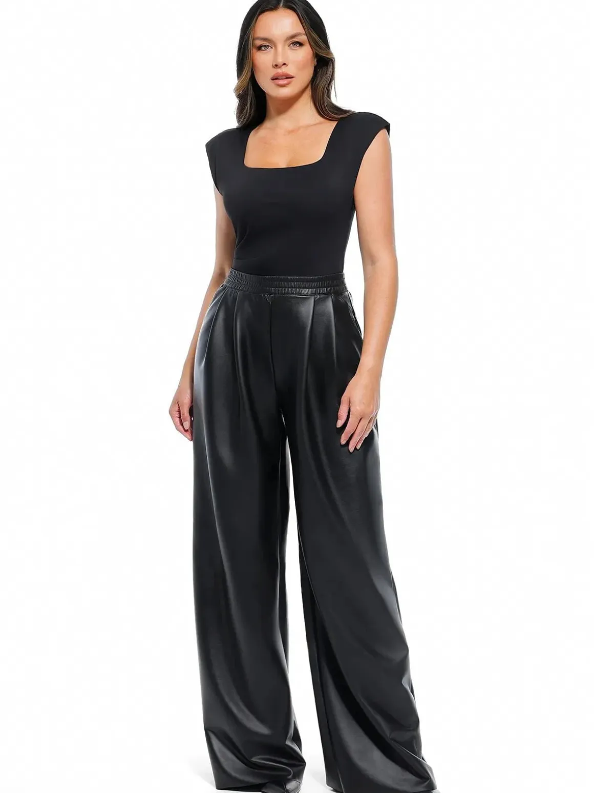 Faux Leather High Waisted Wide Leg Pants