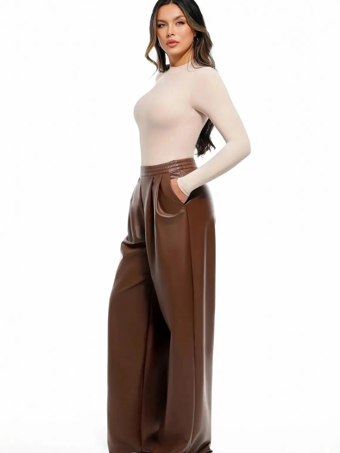 Faux Leather High Waisted Wide Leg Pants