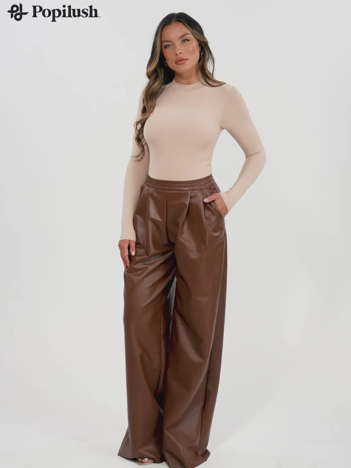 Faux Leather High Waisted Wide Leg Pants