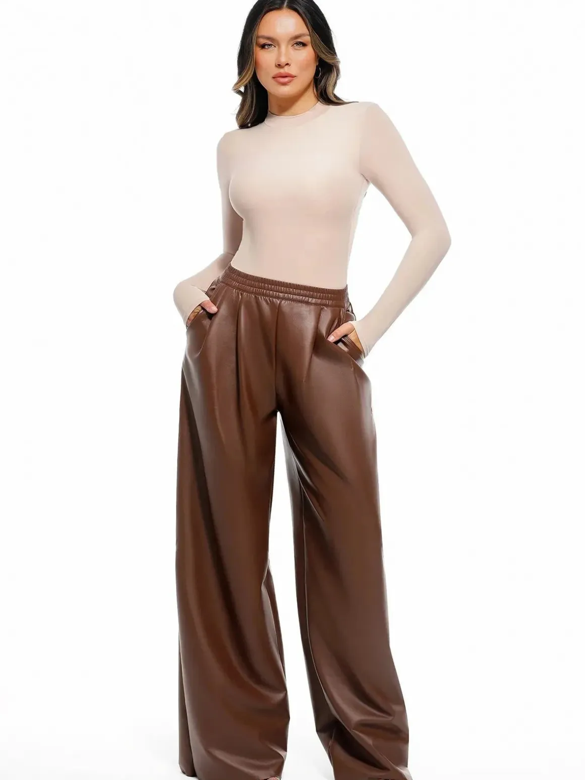 Faux Leather High Waisted Wide Leg Pants
