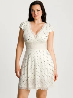 Lace Trim Sculpting Fit & Flare Mini Dress